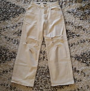 Wild Fable Cream Distressed Straight Leg Jeans Ripped Wide Leg